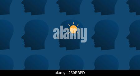 Neue Möglichkeiten, Ideen - Vektor-Illustration des Ideenkonzepts - nahtloser Hintergrund mit vielen blauen menschlichen Köpfen Muster - jemand mit einer neuen Idee S Stock Vektor