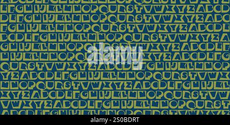 Reihen von grünen Art déco-Stil Fette Schriften, Buchstaben des englischen Alphabets - Muster, nahtlose Textur auf dunklem breitem blauem Hintergrund, Designelement fo Stock Vektor