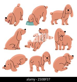 Bilderset mit einem süßen Spaniel-Hund Stock Vektor