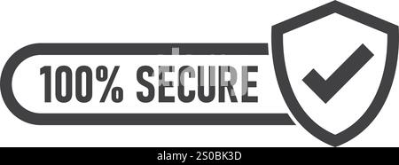 100 % sicheres Symbol im flachen Stil. Vektorillustration der Datenschutzgarantie auf isoliertem Hintergrund. Geschäftskonzept für Sicherheitsrisikozeichen. Stock Vektor