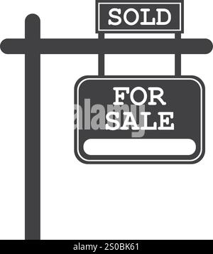 Immobilienbanner-Symbol im flachen Stil. Verkaufsetikett Vektor-Illustration auf isoliertem Hintergrund. Verkauftes Sign Business-Konzept. Stock Vektor