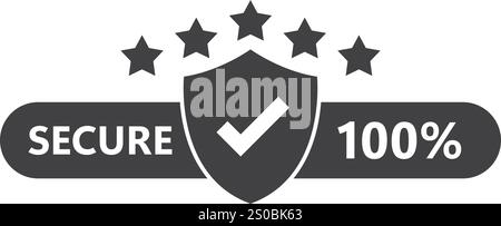 100 % sicheres Symbol im flachen Stil. Vektorillustration der Datenschutzgarantie auf isoliertem Hintergrund. Geschäftskonzept für Sicherheitsrisikozeichen. Stock Vektor