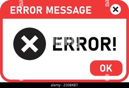 Fehlermeldungssymbol in flacher Ausführung. Abbildung des Warnungsvektors für Computerfenster auf isoliertem Hintergrund. Warnungs-Popup-Zeichen Geschäftskonzept. Stock Vektor