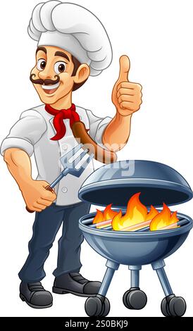 Koch Cartoon Barbecue Cook Man Mascot Charakter Stock Vektor