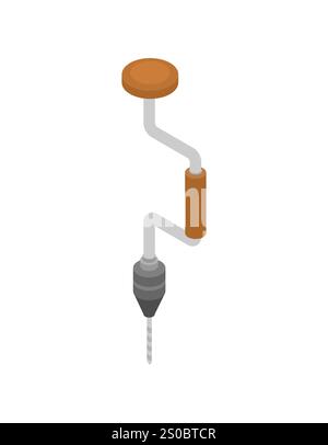 Handbohrer der Strebe isoliert. Altes Handwerkzeug Stock Vektor