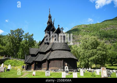 Schwarze Stabkirche Borgund Holzkirche in Norwegen, Borgund stavkirke Stockfoto