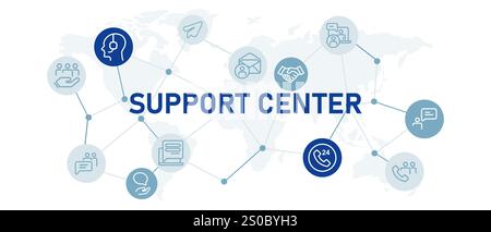Support Center-Symbol Abbildung Hilfe Kundendienst Kommunikation Anleitung Benutzerunterstützung Informationen Helpdesk anrufen Stock Vektor
