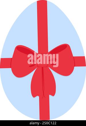 Gemaltes Osterei mit roter Schleife in trendigem, weichem Blau. Design-Element-Konzept für Ostergrüße. Isolierte Vektor-Illustration Thematische Karten, Veröffentlichung oder Web-Promo-Broschüren, Banner, Preisschild, Etikett Stock Vektor