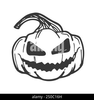 Vector einfacher gruseliger lächelnder Halloween-Kürbis isoliert. Jack o Lantern. Traditionelle Konturdekoration, Symbol der Feiertagsfeier Stock Vektor