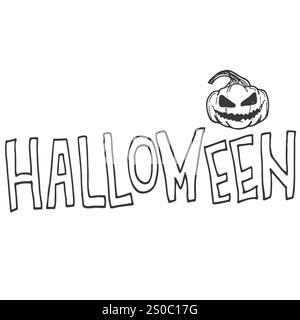 Happy Halloween Hand gezeichneter Text isoliert auf weißem Hintergrund. Moderne Pinseltinte-Kalligraphie, Handschrifttypographie. Vektorillustration mit bat si Stock Vektor