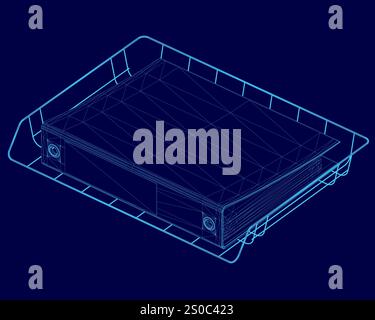 Blue Box-Ordner mit Dokumentumriss. Stock Vektor