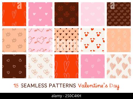 Set aus nahtlosen Mustern zum Valentinstag. Stock Vektor