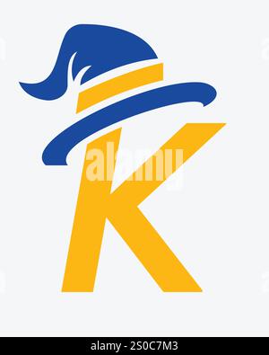 Initial Letter K Magic hat Logo Design Konzept für Magic Fantasy Symbol Stock Vektor