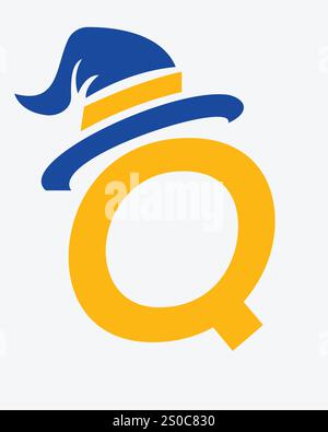 Initial Letter Q Magic hat Logo Design Konzept für Magic Fantasy Symbol Stock Vektor