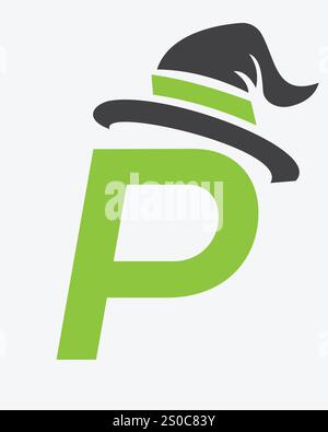 Initial Letter P Magic hat Logo Design Konzept für Magic Fantasy Symbol Stock Vektor