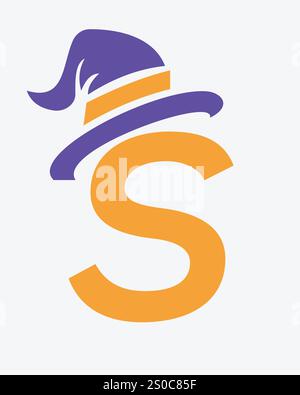 Initial Letter S Magic hat Logo Design Konzept für Magic Fantasy Symbol Stock Vektor