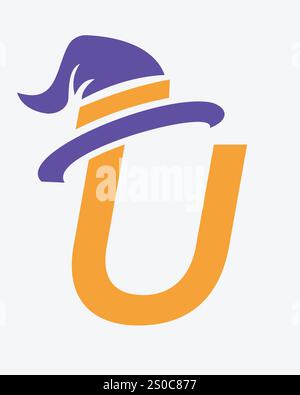 Initial Letter U Magic hat Logo Design Konzept für Magic Fantasy Symbol Stock Vektor