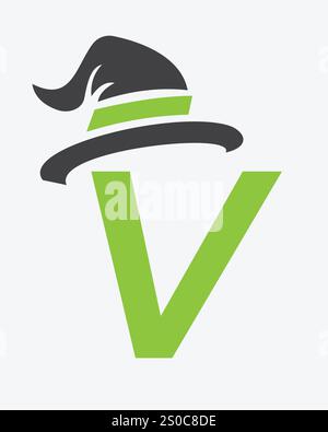 Initial Letter V Magic hat Logo Design Konzept für Magic Fantasy Symbol Stock Vektor