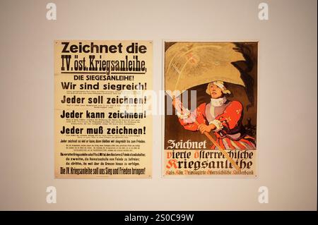 Wien, Österreich. Dezember 2024. Museum für Militärgeschichte, Institut für Militärgeschichte in Wien, Plakate, Abonnieren des vierten österreichischen Kriegsleihs Stockfoto