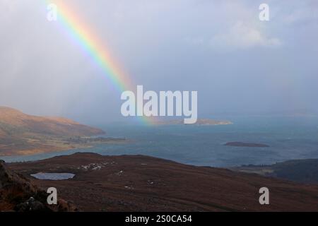 Blick von Beinn na Caillich über broadford Bay, Isle of Skye Stockfoto