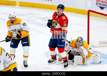 SUNRISE, FL - Florida Panthers Matthew Tkachuk #19 in Aktion (Foto: Chris Arjoon) Stockfoto