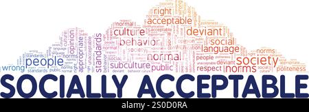 Sozial akzeptable Wortwolke Konzeptdesign isoliert auf weißem Hintergrund. Stock Vektor