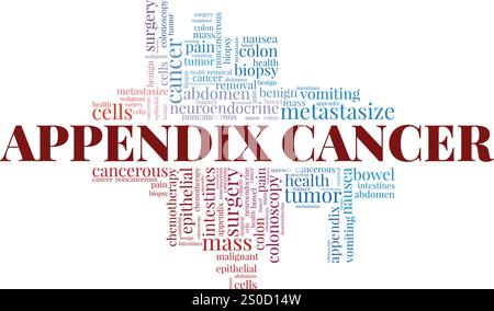 Anhang Cancer Word Cloud konzeptuelles Design isoliert auf weißem Hintergrund. Stock Vektor