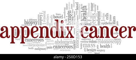 Anhang Cancer Word Cloud konzeptuelles Design isoliert auf weißem Hintergrund. Stock Vektor