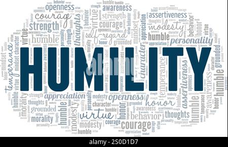 Demut Word Cloud konzeptuelles Design isoliert auf weißem Hintergrund. Stock Vektor