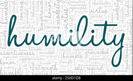 Demut Word Cloud konzeptuelles Design isoliert auf weißem Hintergrund. Stock Vektor