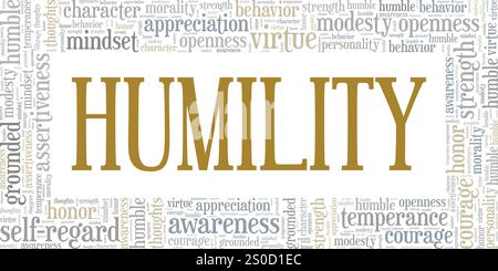 Demut Word Cloud konzeptuelles Design isoliert auf weißem Hintergrund. Stock Vektor