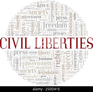 Civil Liberties Word Cloud Konzeptdesign isoliert auf weißem Hintergrund. Stock Vektor