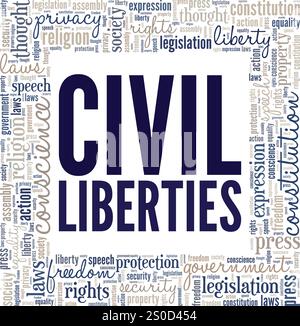 Civil Liberties Word Cloud Konzeptdesign isoliert auf weißem Hintergrund. Stock Vektor