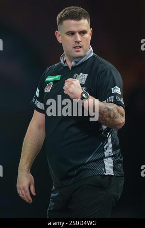 London, Großbritannien. Dezember 2024. Luke Woodlouse feierte während der PDC Paddy Power World Darts Championship 2024/2025 im Alexandra Palace, London, England, Großbritannien am 27. Dezember 2024 Credit: Every Second Media/Alamy Live News Stockfoto