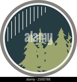 Entdecke Retro-Waldabzeichen. Rustikaler Klassiker, Logoaufnäher, Insignia Forest Exploration Retro-Waldabzeichen. Isolierte Symbolvektorillu Stock Vektor