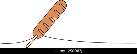 Maishund eine Linie farbige, durchgehende Zeichnung. Amerikanisches Fast Food. Lineare Vektordarstellung. Stock Vektor