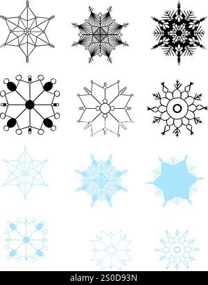 Schneeflocken-Symbol-grafischer Liniensatz. Frohe Weihnachten Schneeflocke Vektor-Design, editierbare Strichsymbol. Einfache schwarze Linien, Schnee, nahtlose Schneeflocken Vect Stock Vektor