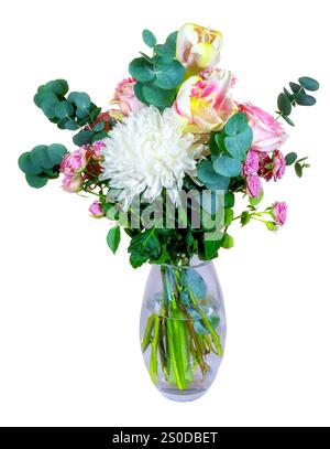 Nahaufnahme eines isolierten Flower Arrangement in einem Glas Vase Stockfoto