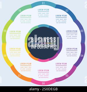 Infografik Business Information Design 10 Objekte, Schritte, Elemente oder Optionen Infografik Kreisvorlage Stock Vektor