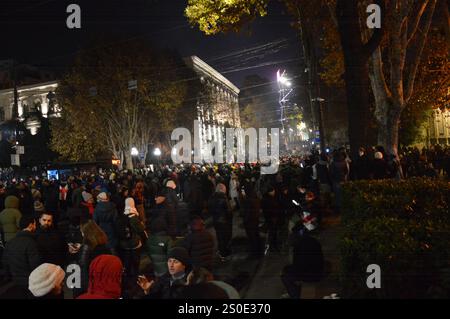 Tiflis, Georgien - 11. Dezember 2024 - Pro-europäische Demonstranten in der Nähe des Parlamentsgebäudes. (Foto: Markku Rainer Peltonen) Stockfoto