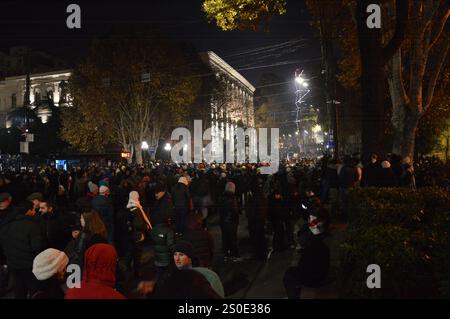Tiflis, Georgien - 11. Dezember 2024 - Pro-europäische Demonstranten in der Nähe des Parlamentsgebäudes. (Foto: Markku Rainer Peltonen) Stockfoto