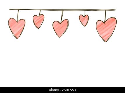 Hand gezeichnete Kritzelgirlande mit Herzen, Vektor-Illustration. Stock Vektor