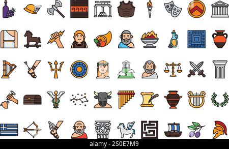Antike griechische Ikonen hochwertige Vektor-Ikonen-Kollektion mit editierbarer Kontur. Ideal für professionelle und kreative Projekte. Stock Vektor