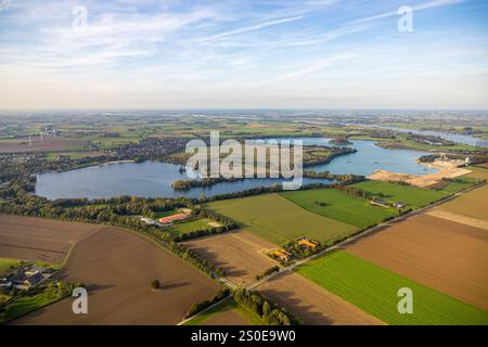Blick aus der Vogelperspektive, Wisselsee und Wisseler Dünenlandschaft, Reitzentrum Kalkar-Wissel, Schotterwerk Wissel, Fernsicht, Wissel, Kalkar, Niederrhein, N Stockfoto