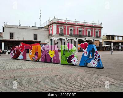 Otumba, Edomex, Mexiko - 14. Februar 2024: Otumba, magische Stadt im Bundesstaat Mexiko, wichtig für Esel, Obsidian und Pulque Stockfoto