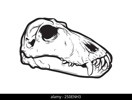 Dinosaurierschädel im Punktwork-Stil, Tattoo-Dino-Schädel, Vektor-prähistorische Archäologie Fossilien-Ikone. Jurassischer Reptiliensticker, triceratops Stock Vektor