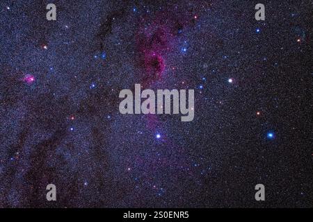 Der südliche Canis und der nördliche Puppis, reich an Sternhaufen und Nebel. Stockfoto