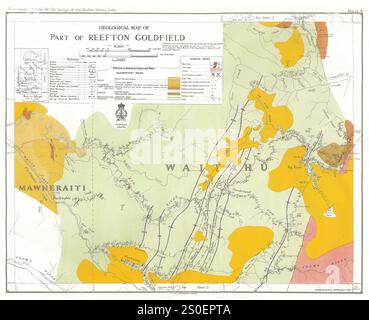 Geologische Karte eines Teils des Reefton Goldfield, Neuseeland, um 1917 Stockfoto