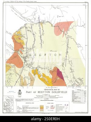 Geologische Karte eines Teils des Reefton Goldfield, Neuseeland, um 1917 Stockfoto