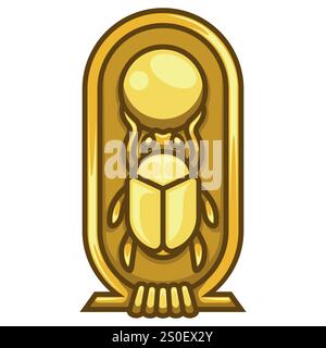 Hieroglyphen-Symbol des alten Ägypten, Dungkäfer aus der ägyptischen Mythologie, Hieroglyphen-Scarab in einer ägyptischen Kartusche Stock Vektor